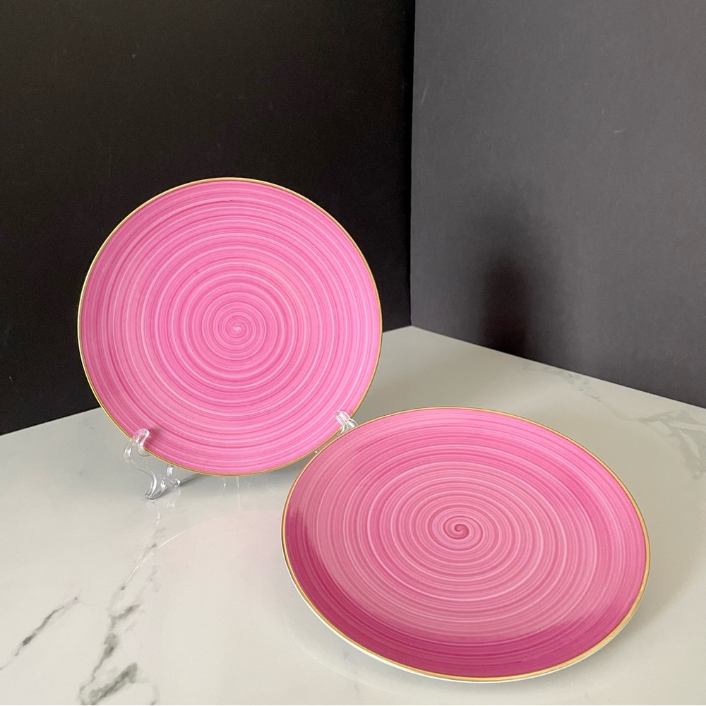 SET of 2 Pink Dessert Plates - Marie Daage Limoges